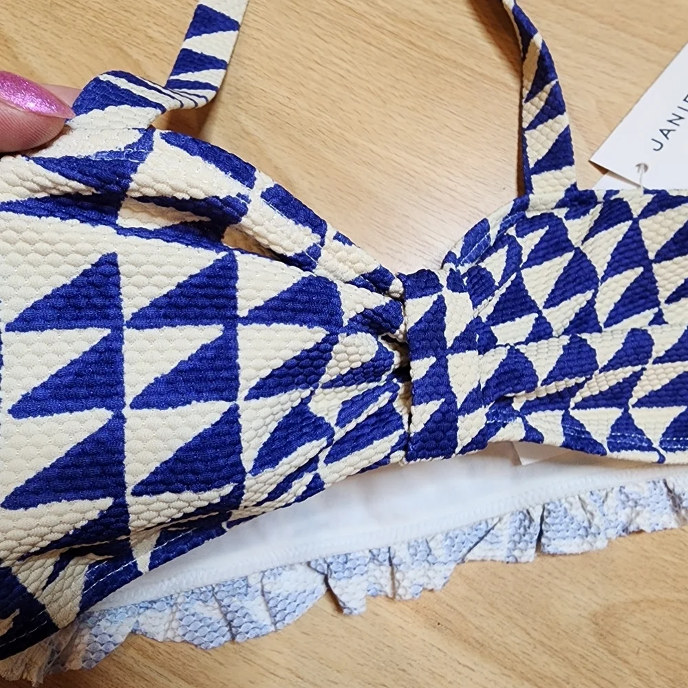NWT‎ Janie and Jack Blue White Geo Printed 2 peice bikini set. Kids size 16.